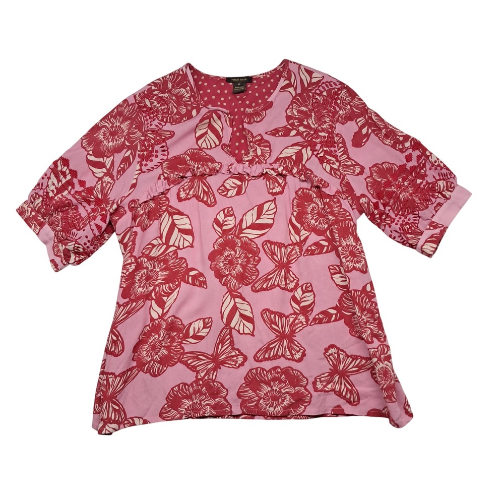 Anthropologie Vineet Bahl Inge Embroidered Blouse Womens Medium Pink Butterfly‎
